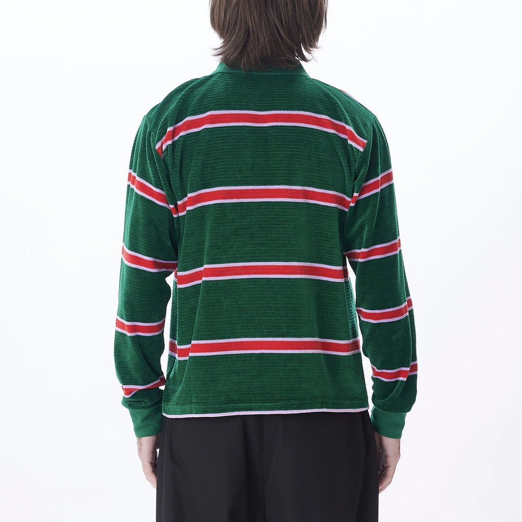 OBEY Holstien Velour Stripe Polo LS (Aventurine Green Multi)