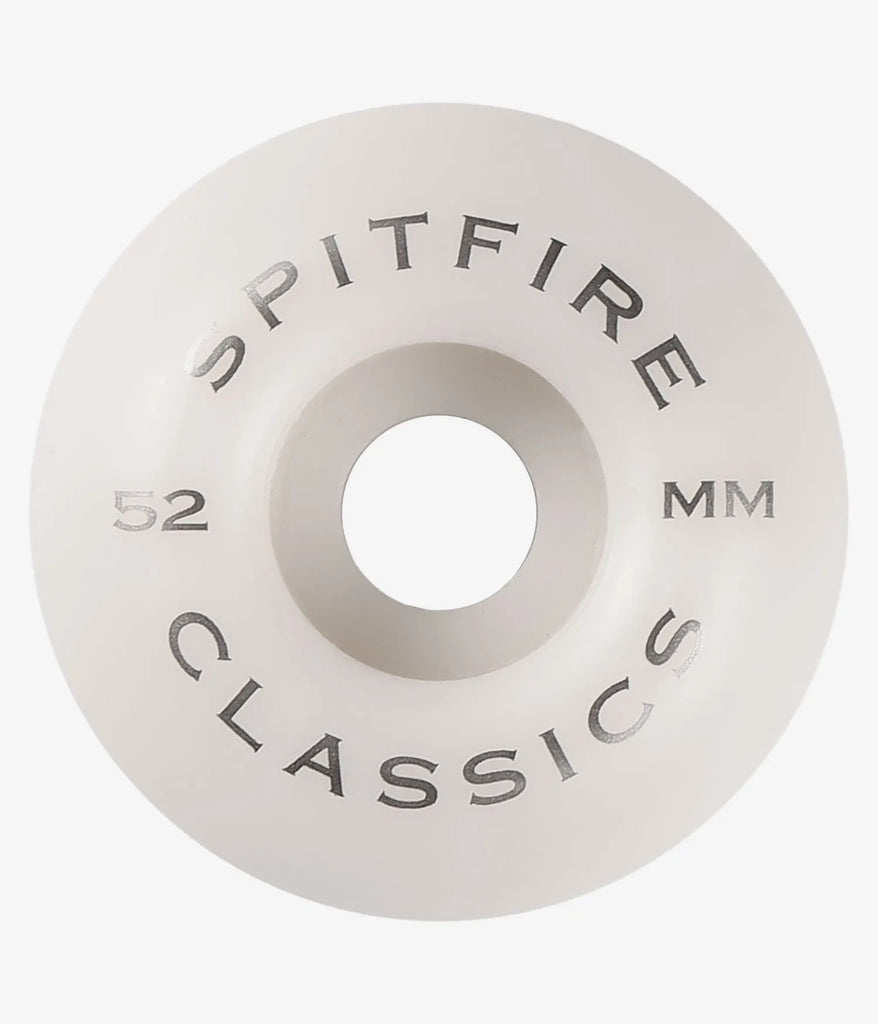 Détail des motifs sur les roues de skate Spitfire Classic blanches et vertes 99A (52mm)