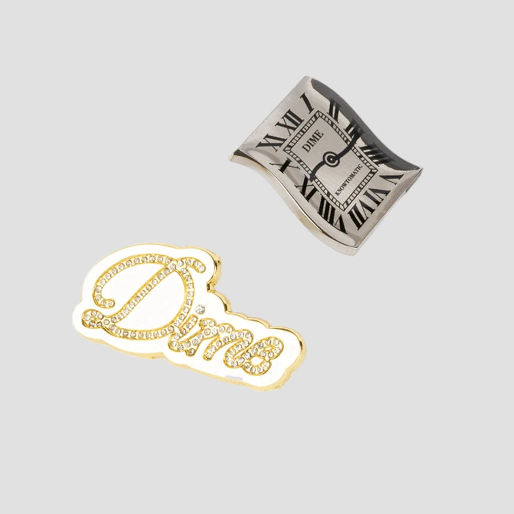 Pin Pack Dime MTL – pins argent et doré pour veste, sac ou casquette, disponibles chez Yagö Skateshop Mons.