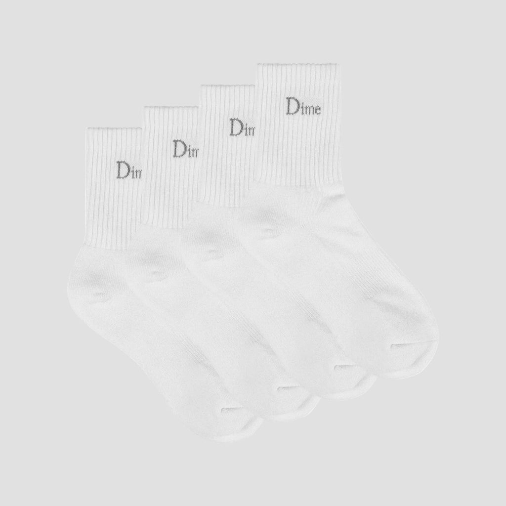 Bas Long Classic 2 Pack Dime MTL – lot de 2 bas blancs skate et streetwear, disponibles chez Yagö Skateshop Mons.