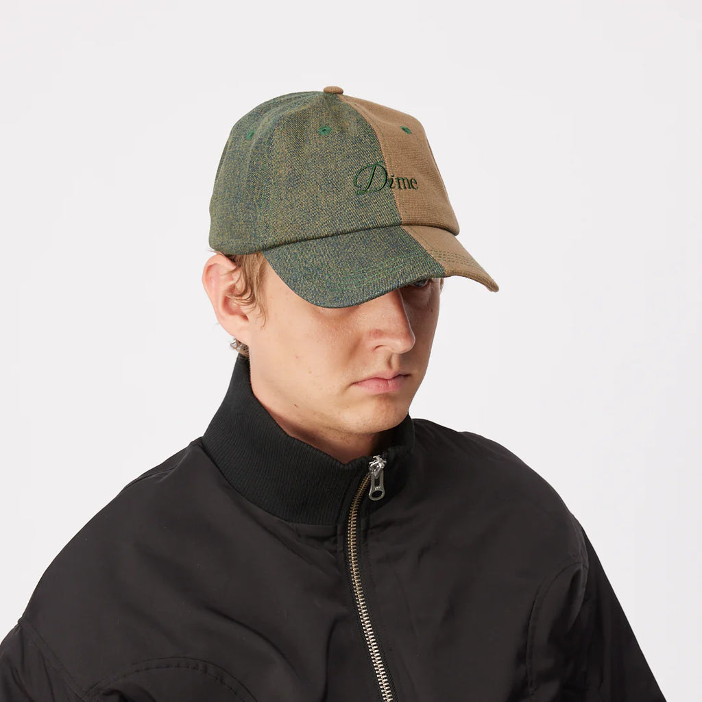 Casquette Dime MTL Split Low Pro – 100 % coton, logo brodé, lanière Velcro ajustable, streetwear skate Mons. Vue sur mannequin
