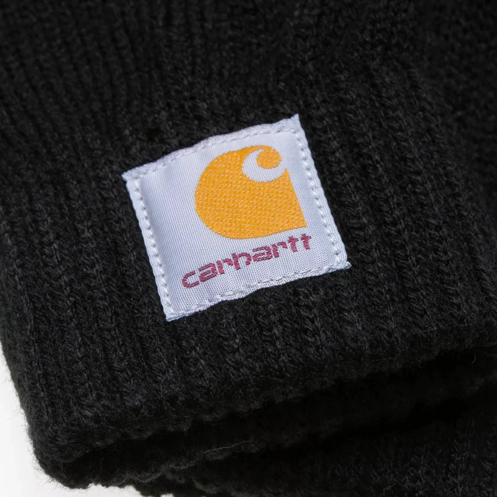 Gants Carhartt WIP Watch Black en tricot d’acrylique stretch avec Square Label – skateshop Mons - Vue de près
