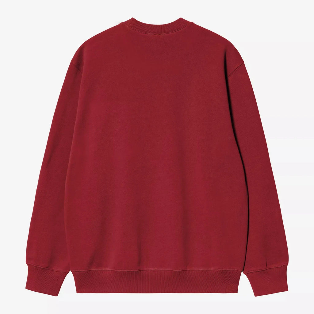 Sweat-shirt Carhartt WIP Script Scarlet/Graphite en coton/polyester épais 440 g/m², coupe ample avec logo brodé – dispo à Mons. Vu de dos