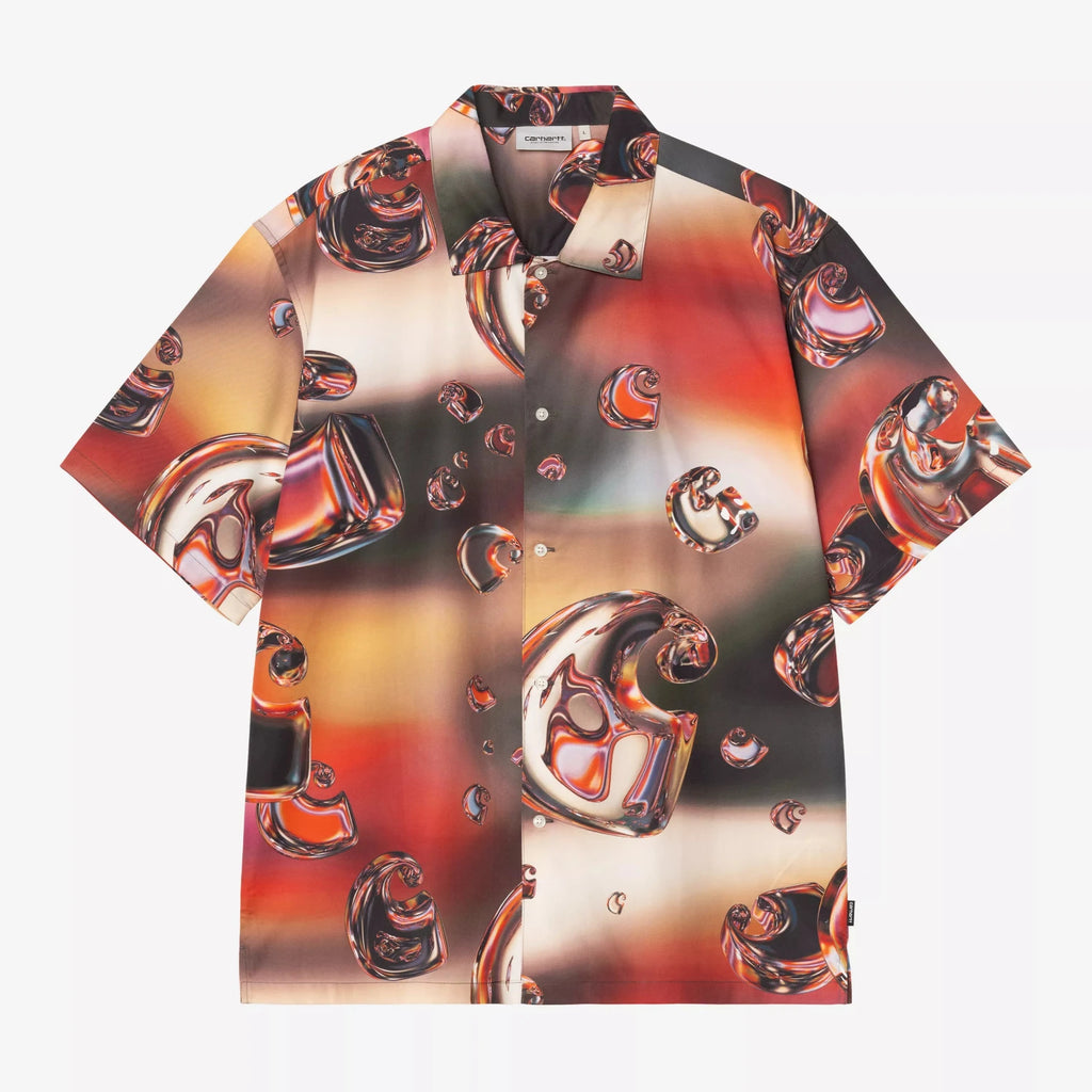 Chemise Solar Chrome Carhartt WIP manches courtes, lyocell et coton léger, imprimé allover tendance. Streetwear skate Mons Saint-Ghislain.
