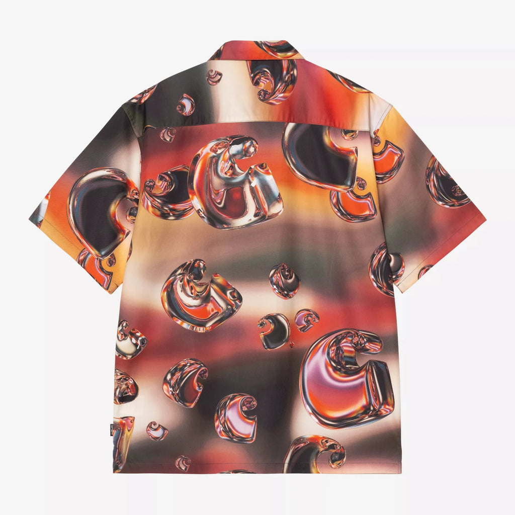 Chemise Solar Chrome Carhartt WIP  vue de dos manches courtes, lyocell et coton léger, imprimé allover tendance. Streetwear skate Mons Saint-Ghislain.