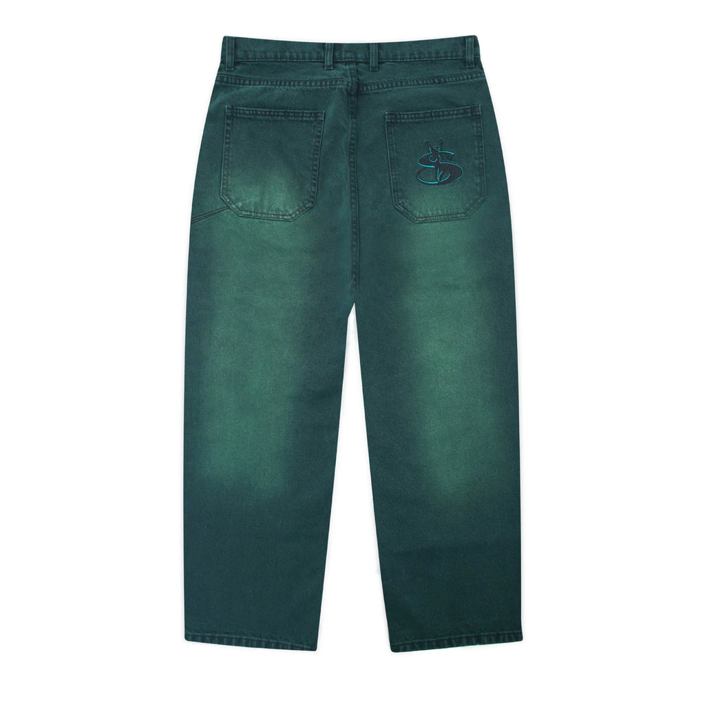 Jean Yardsale Faded Phantasy vert forêt en denim 100 % coton loose fit avec broderies – Yagö Skateshop Mons.