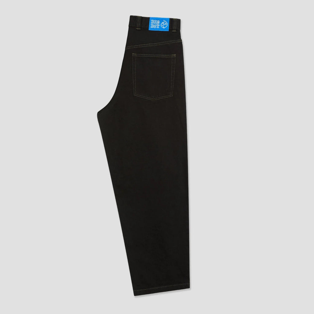 Pantalon Polar Skate Co. Big Boy Pants Black / Dark Olive en denim coton, coupe oversize skatewear – disponible à Mons. Vue à plat plié