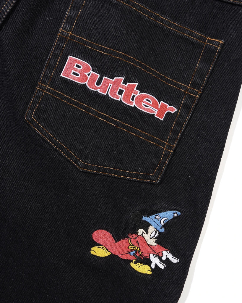 Butter Goods x Disney Fantasia Sorcerer Baggy Denim Shorts (Washed Black)