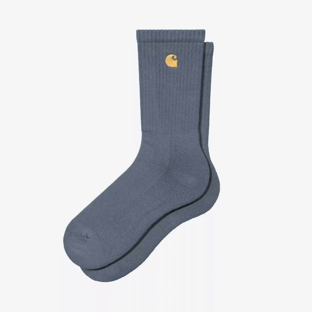 Chaussettes Carhartt WIP Chase Angelite/Gold coton doux logo doré brodé – skateshop Mons