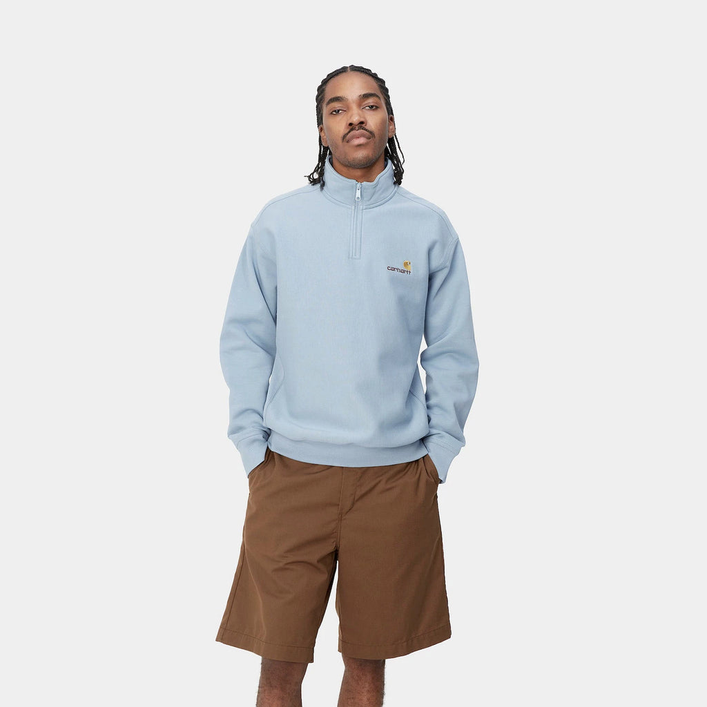 Carhartt WIP Half Zip American Script Sweatshirt (Frosted Blue)