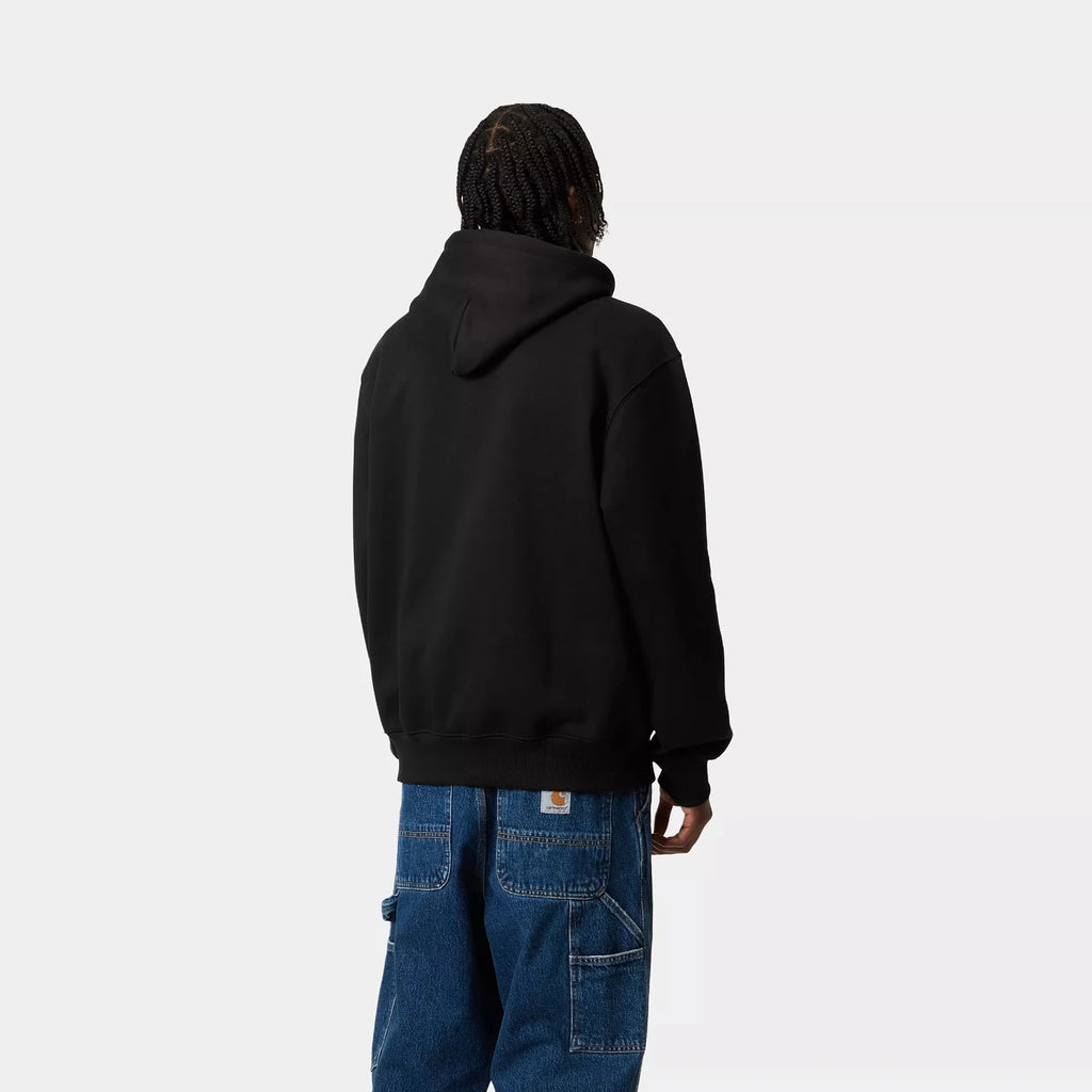 Hooded Carhartt WIP Sweat Black White vu de dos porté par un mannequin 