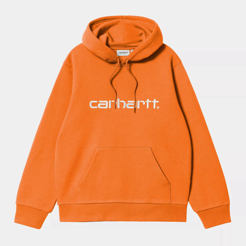 Hooded Carhartt Sweatshirt en couleur Pumpkin/White vu de face