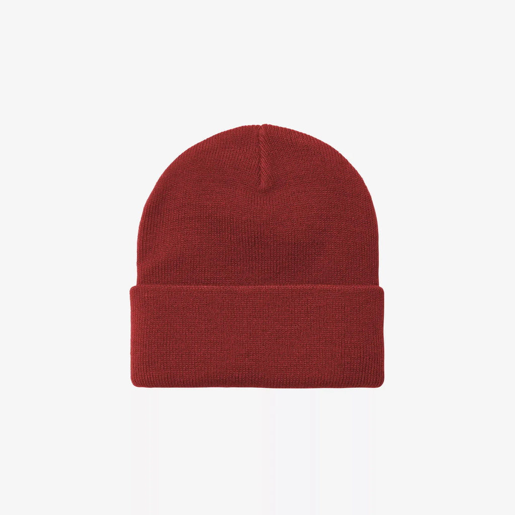 Bonnet Carhartt WIP Short Watch Hat Scarlet en maille côtelée chaude et ajustée. Disponible à Saint-Ghislain près de Mons. - Vue de dos