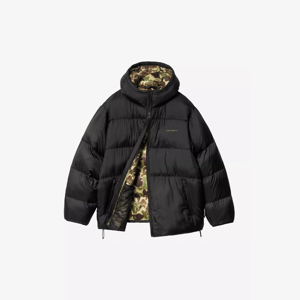 Doudoune Toronto Carhartt WIP – ripstop déperlant doublure camouflage duvet artificiel – skateshop Mons - Vue de face à moitié ouverte