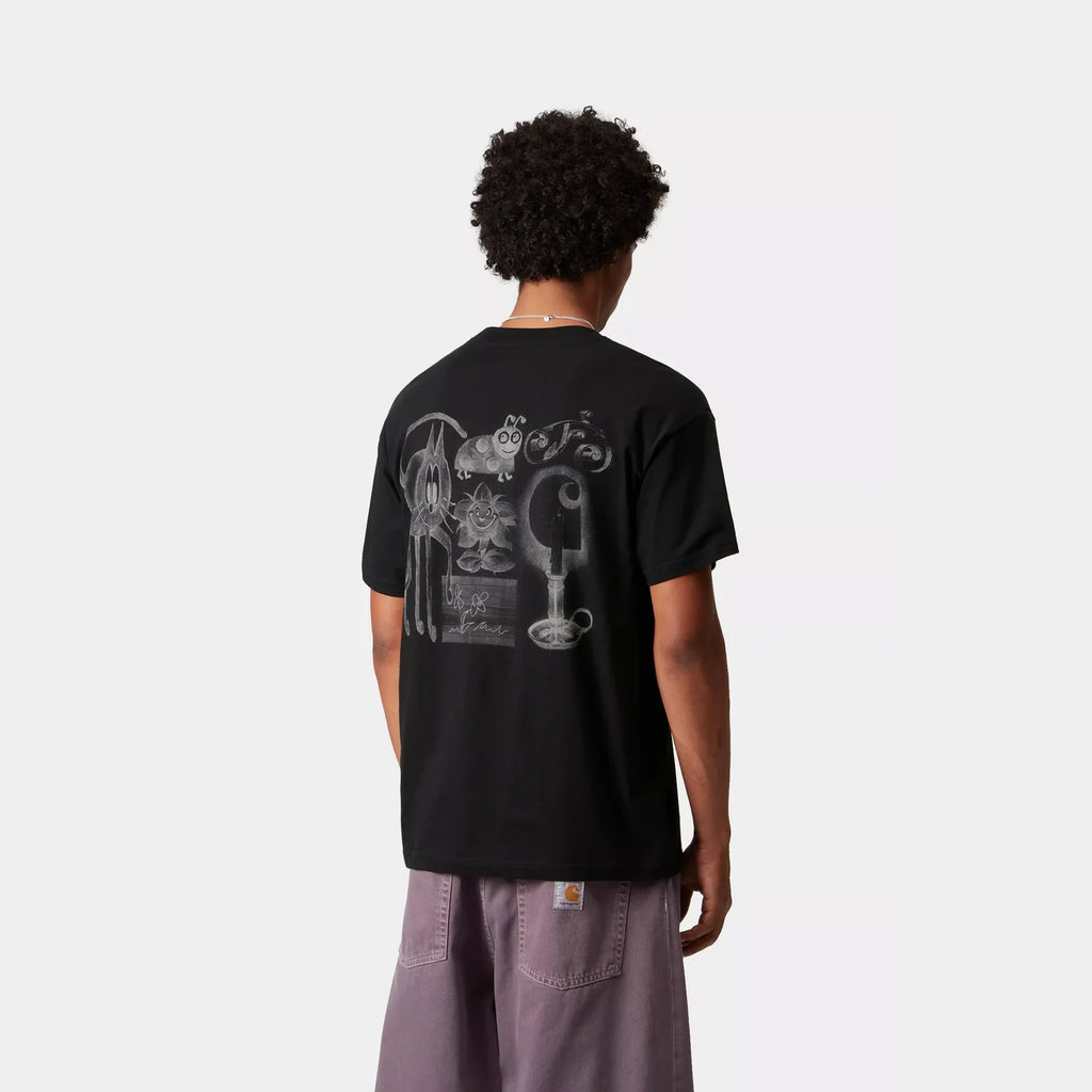 T-shirt Carhartt WIP Okniceok 01 Black coupe loose imprimés graphiques avant et dos – skateshop Mons - Vue de dos porté par un mannequin 