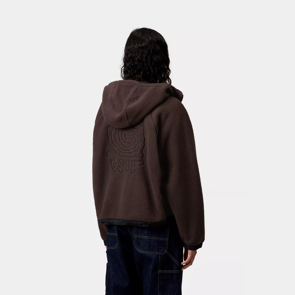 Hoodie femme Helix Fleece Carhartt WIP – molleton brossé boxy loose détails contrastés – skateshop Mons - Porté par un mannequin vu de dos