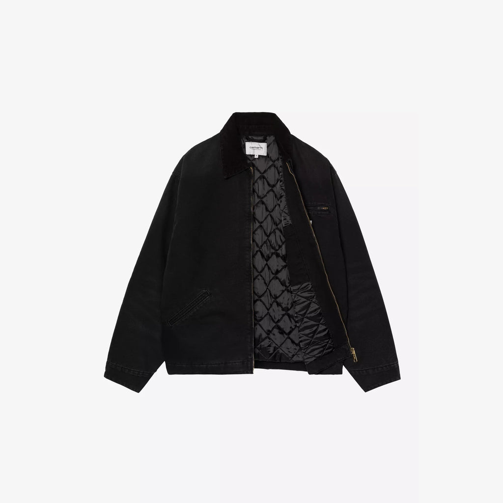 Veste Carhartt WIP OG Detroit Black Chalk Washed coton bio col velours côtelé – skateshop Mons - Vu tirette ouverte