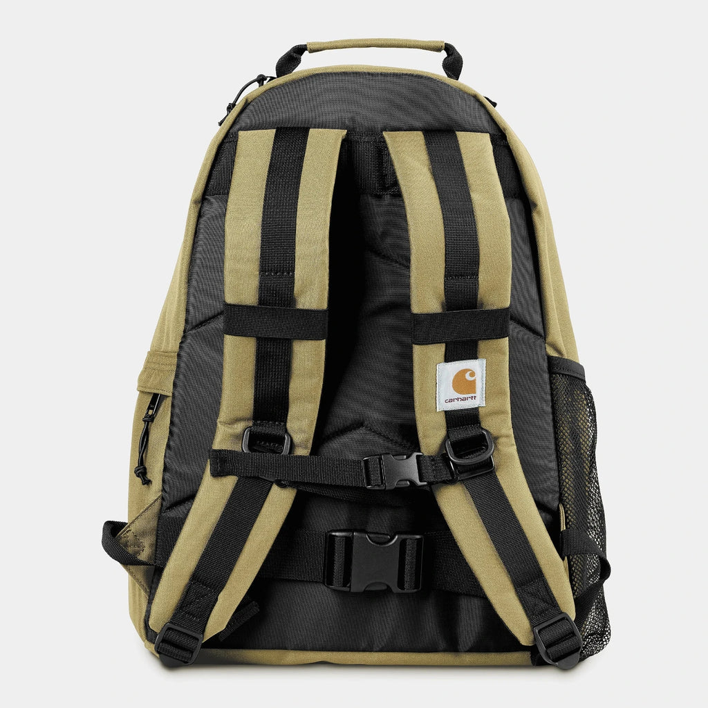 Sac à dos Carhartt WIP Kickflip vu de dos, avec poches latérales en mesh et zippées, conçu pour le skate et le streetwear.