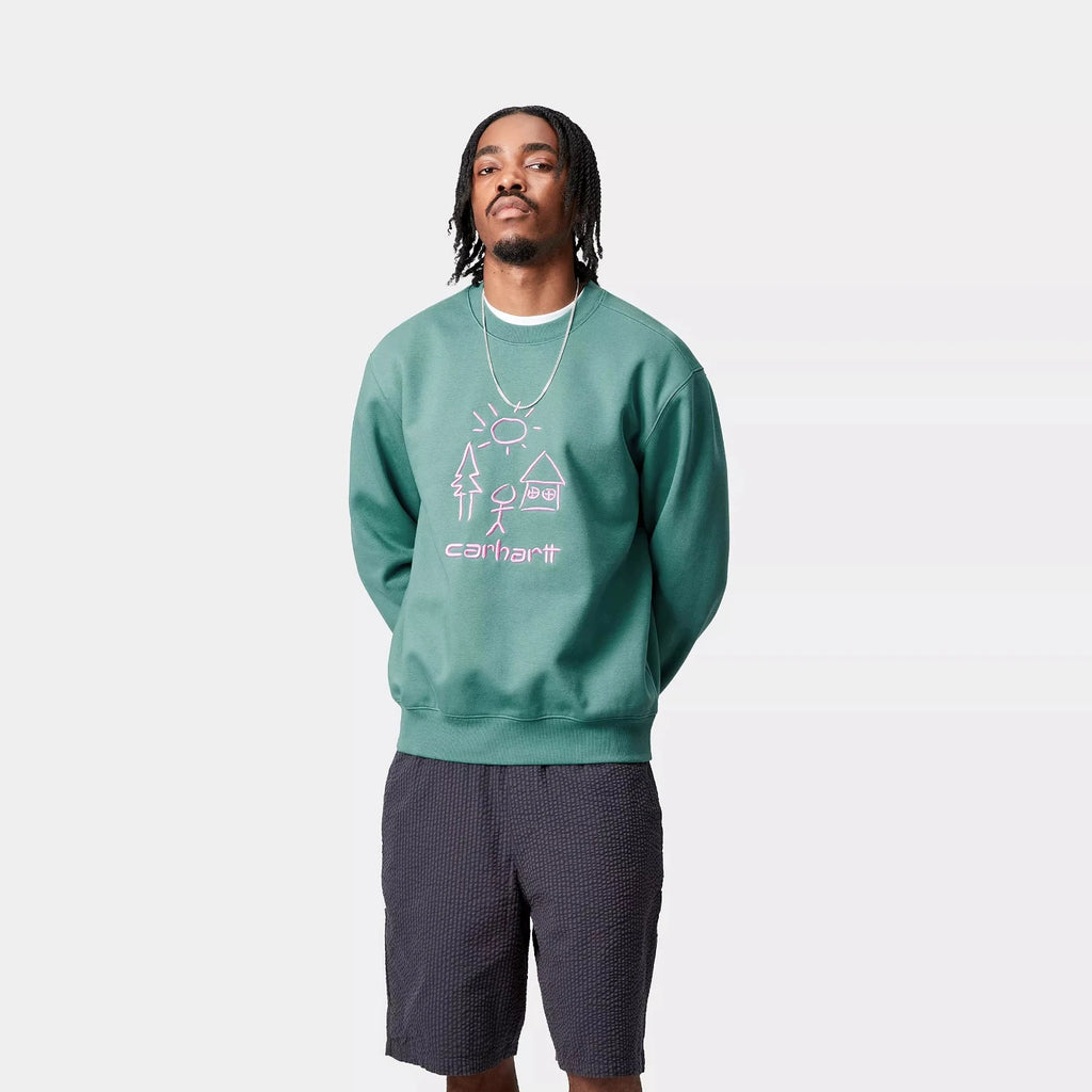 Carhartt WIP masterpiece sweatshirt saguaro pink vu de face porté par un mannequin