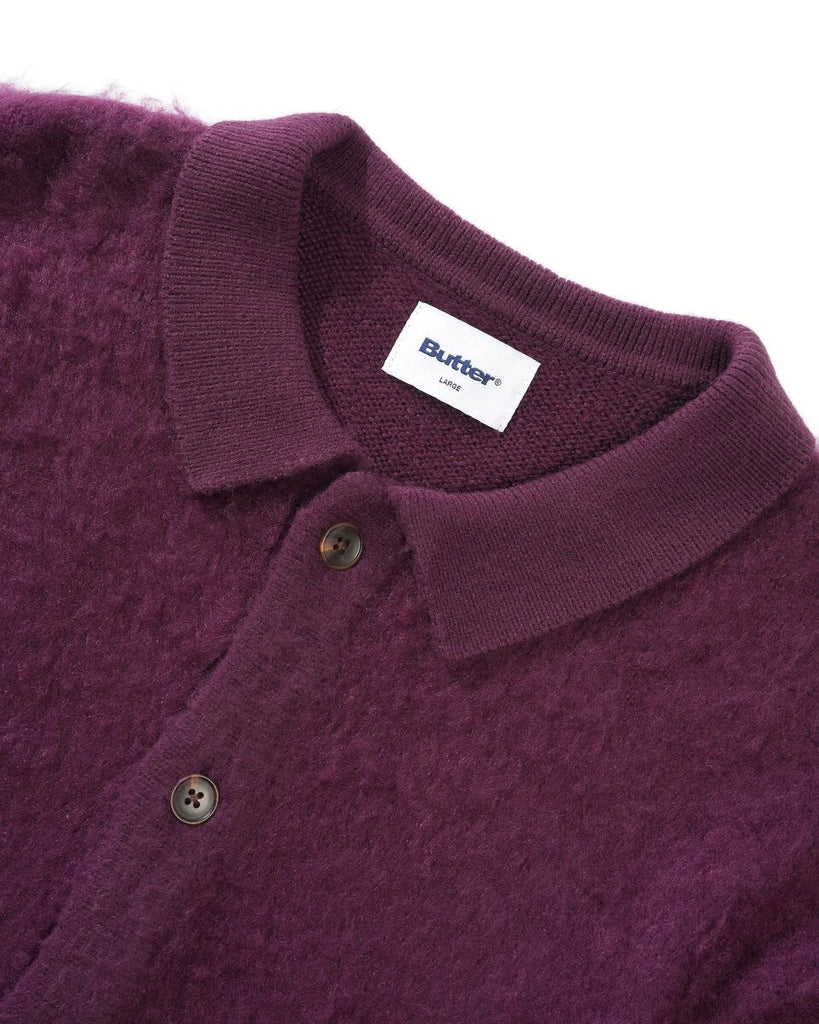 Pull Mohair Butter Goods Button Up Knitted Shirt Port vue détaillée sur le col et les boutons