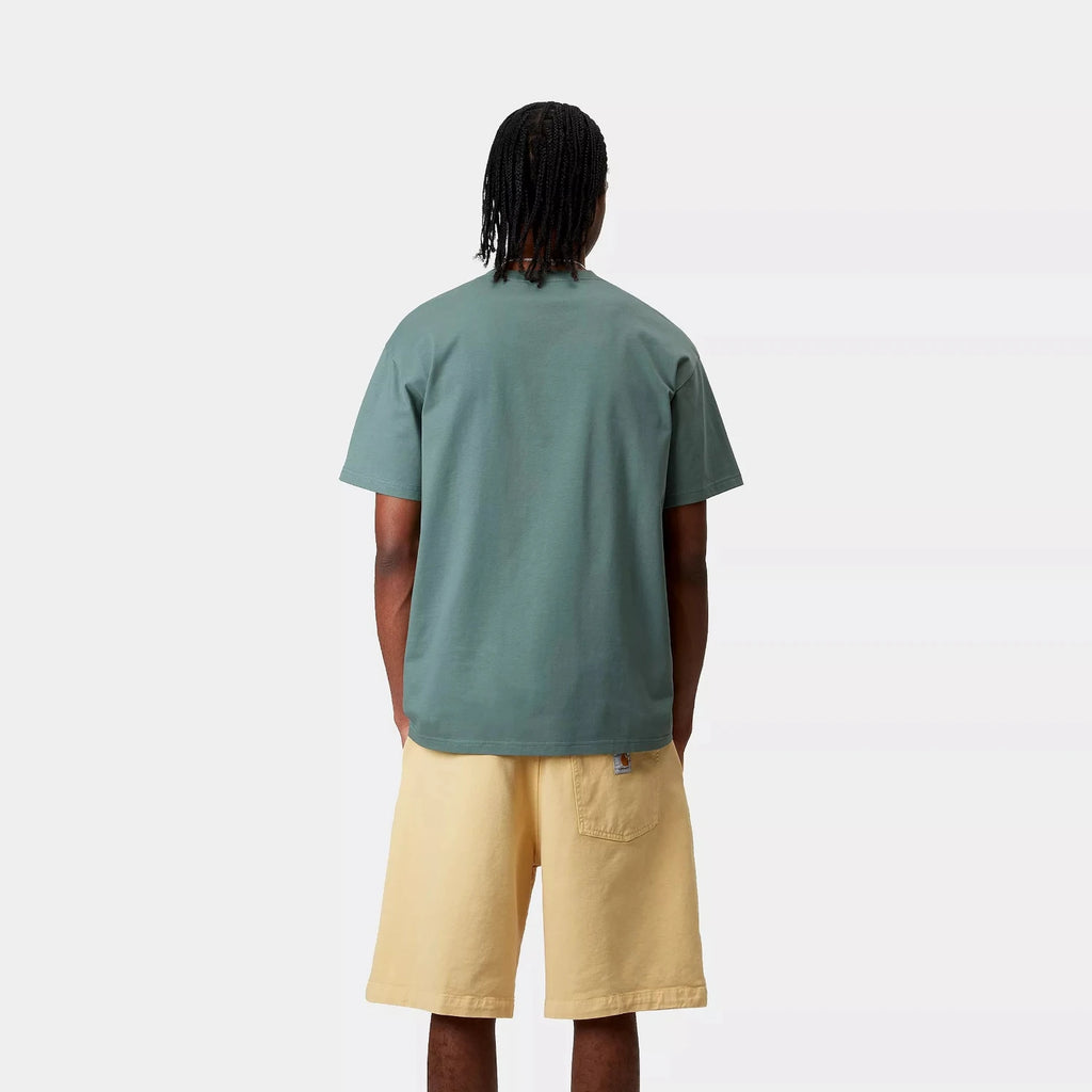 T-shirt Carhartt WIP Chase Silver Pine Gold porté par un mannequin vu de dos
