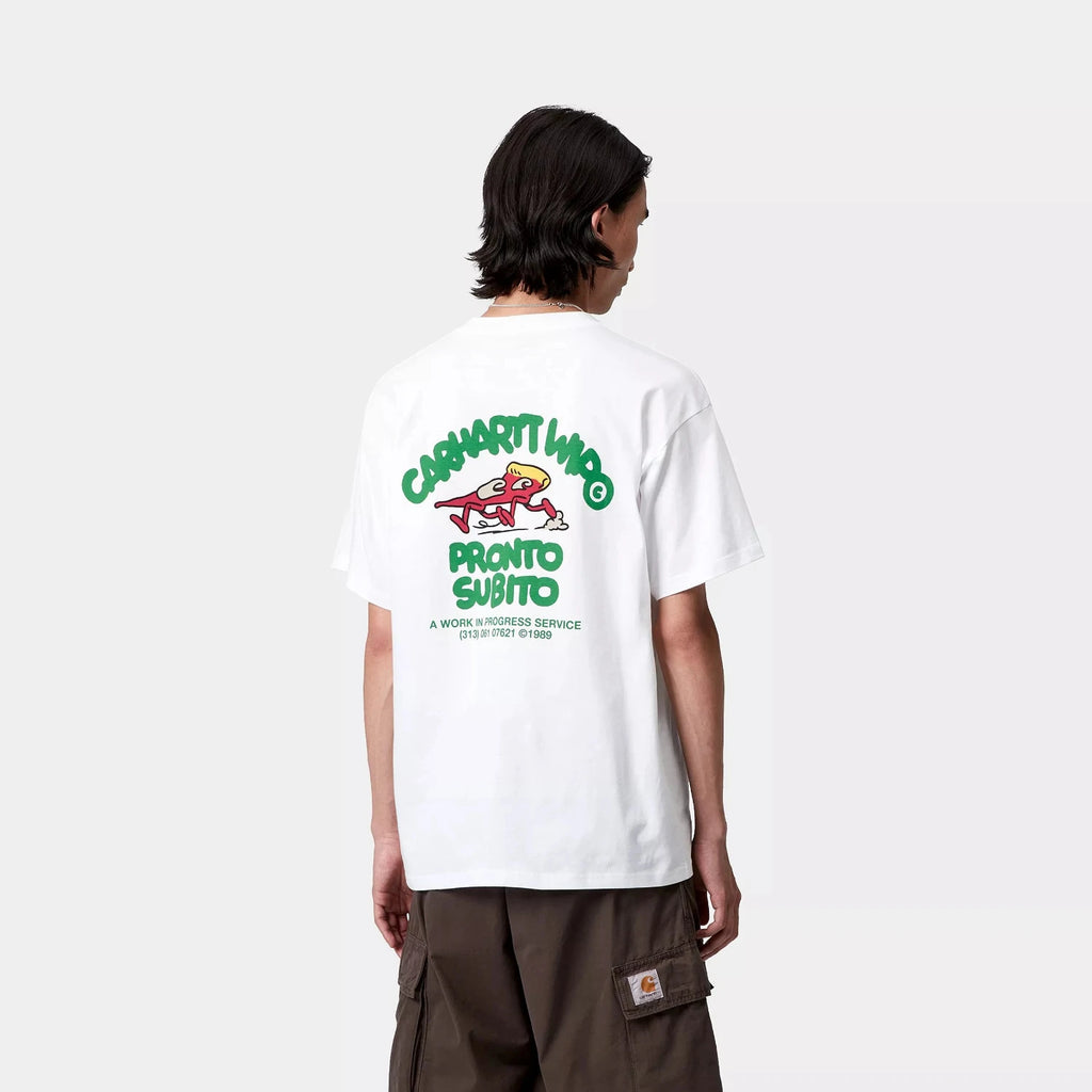 Carhartt WIP S/S Pronto T-shirt White vu de dos porté par un mannequin 