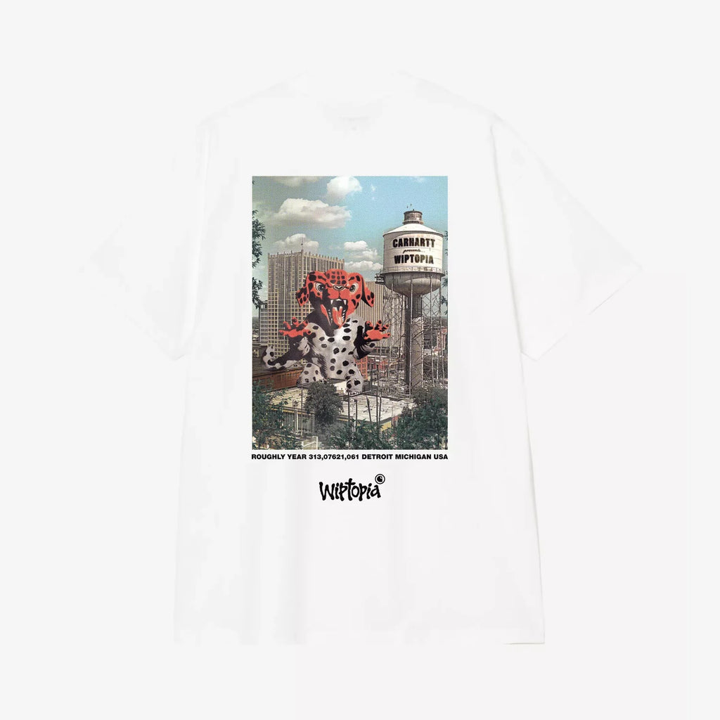 Carhartt WIP T-shirt Wiptopia White coton bio coupe loose avec imprimés graphiques – skateshop Mons. Vue de dos