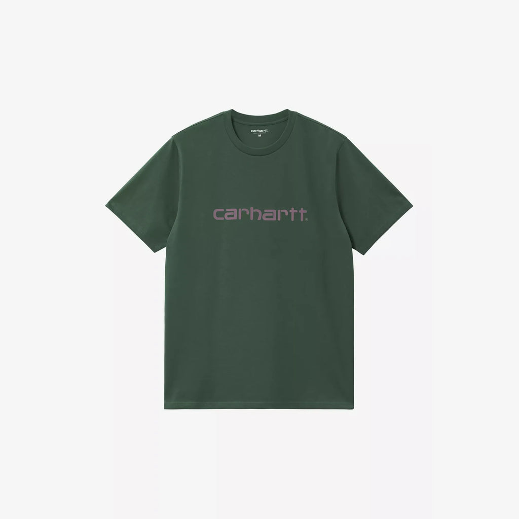 Carhartt WIP S/S Script T-Shirt Sycamore Tree/Phlox coton coupe regular avec logo imprimé – skateshop Mons