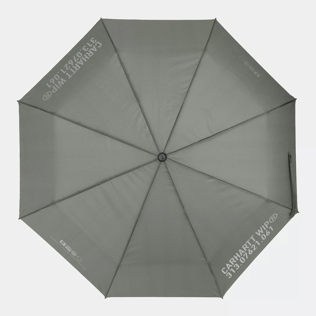 Carhartt WIP Tour Umbrella Smoke Green/Reflective ouvert avec vue du haut