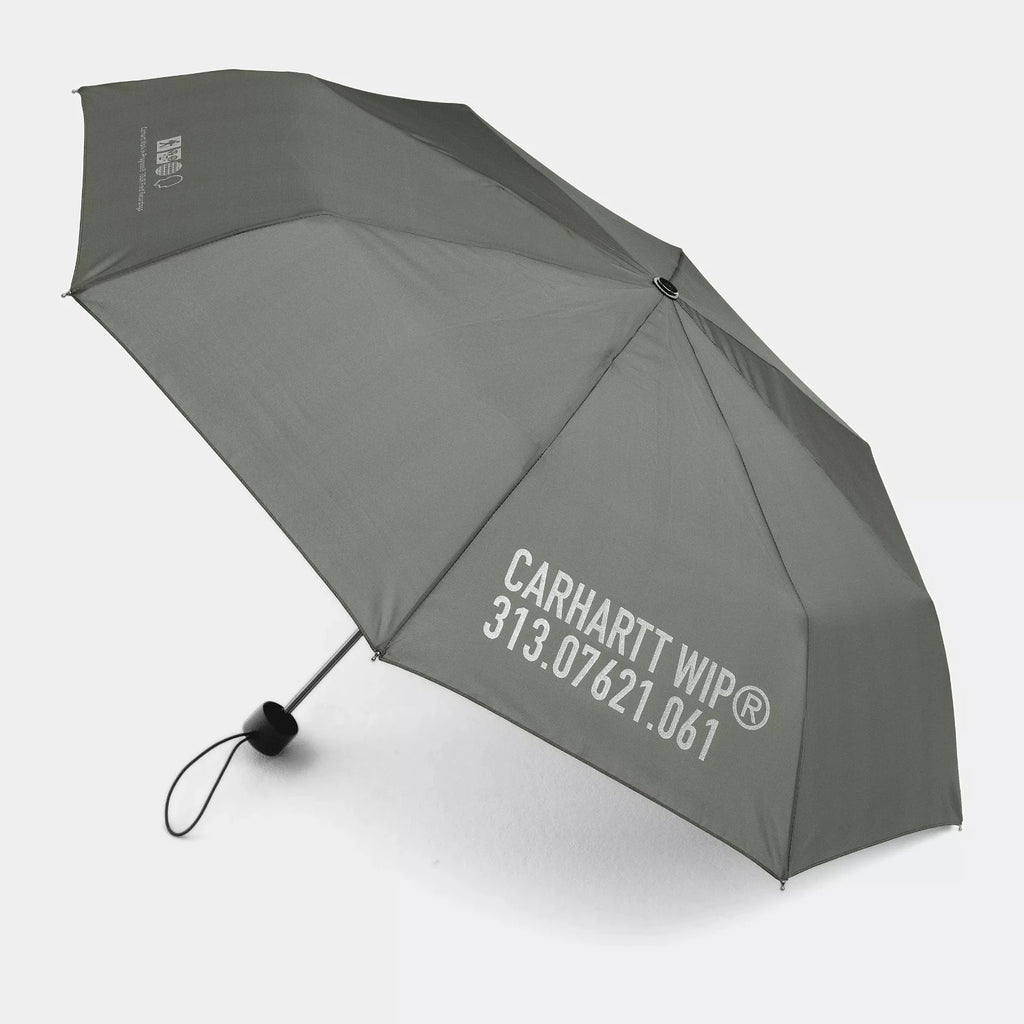 Carhartt WIP Tour Umbrella Smoke Green/Reflective ouvert avec vue sur l'ensemble