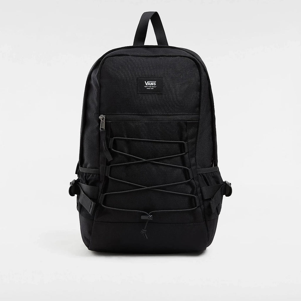 Sac à dos Vans Original Noir, vu de face, fabriqué en tissu CORDURA® résistant et fonctionnel.