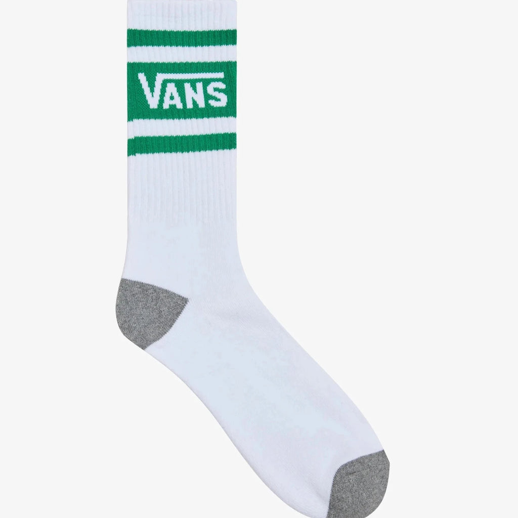 Chaussettes Vans Drop V Crew verdant green en vue de profil, parfaites pour les skateurs et amateurs de streetwear, disponibles chez Yagö skateshop à Mons et Saint-Ghislain.