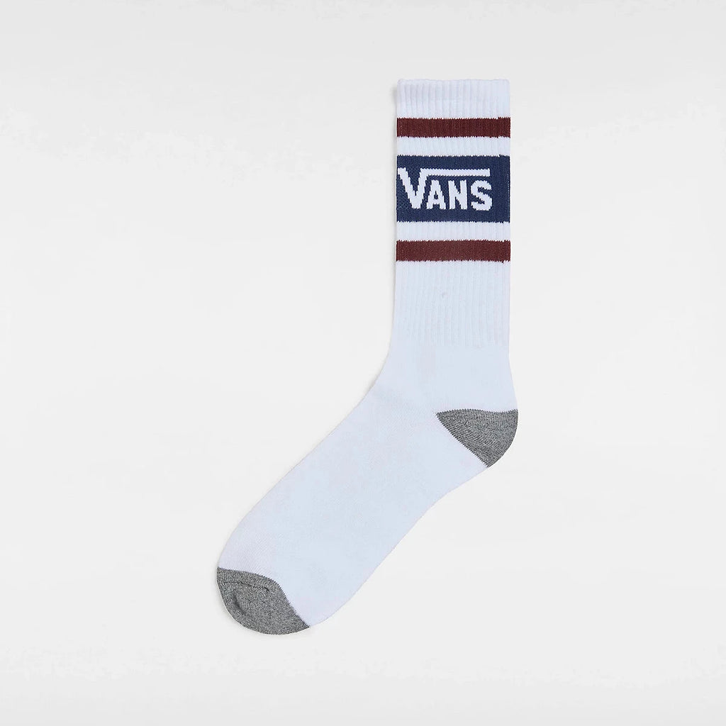 Chaussettes Vans Drop V Crew marron en vue de profil, avec bout et talon contrastants, disponibles chez Yagö skateshop à Mons et Saint-Ghislain.