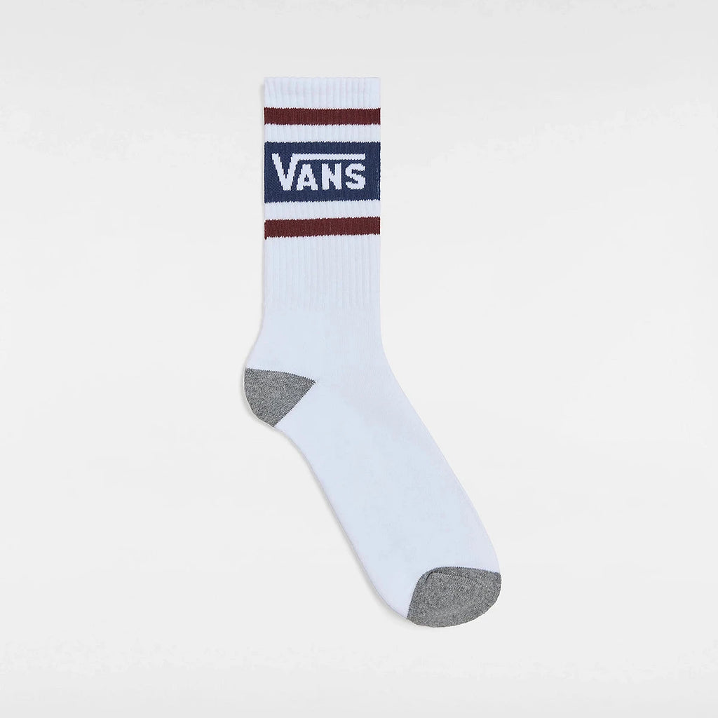 Chaussettes Vans Drop V Crew marron en vue de profil, avec bout et talon contrastants, disponibles chez Yagö skateshop à Mons et Saint-Ghislain.