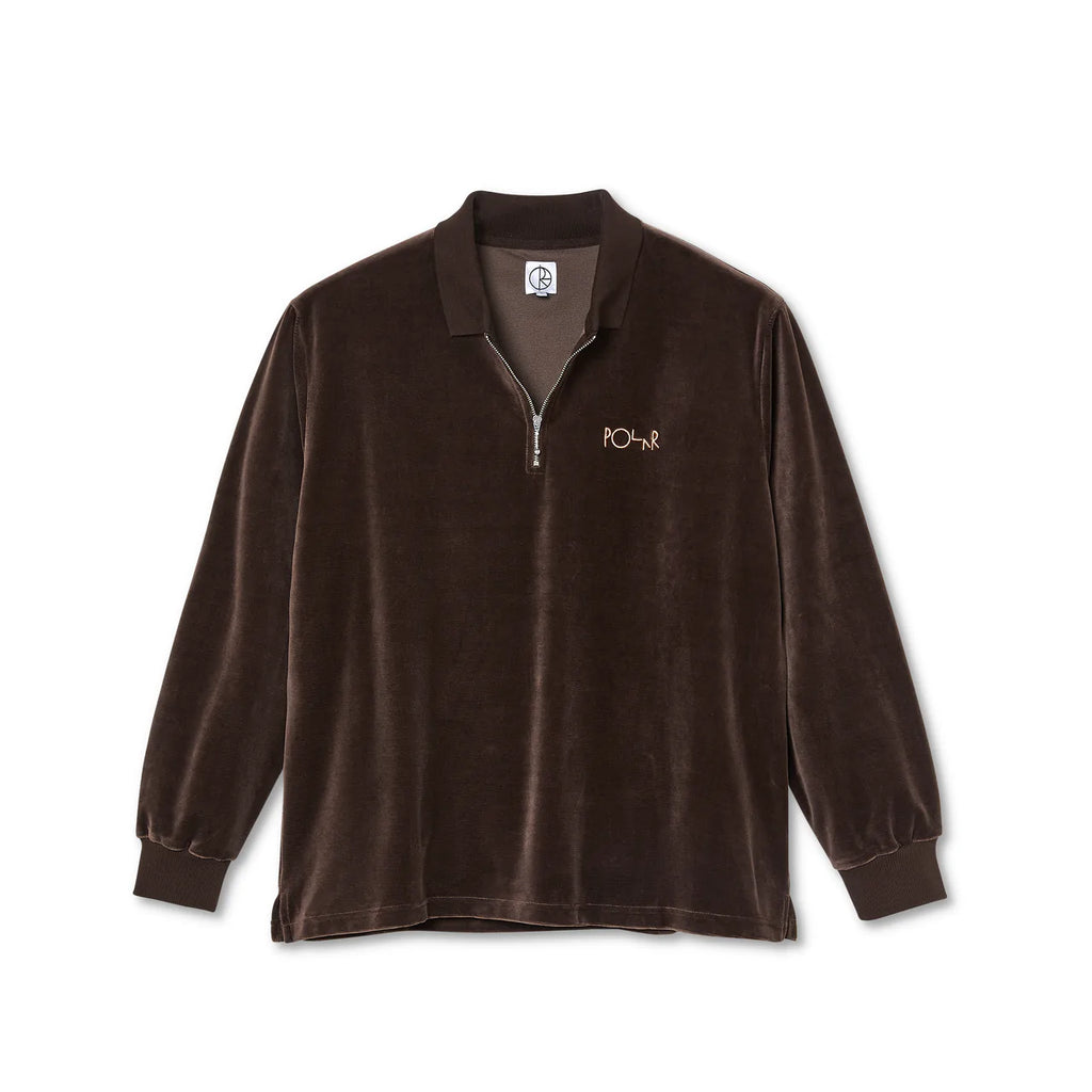 Polar Skate Co. Velour Zip Polo L/S Shirt ZIP (Brown)