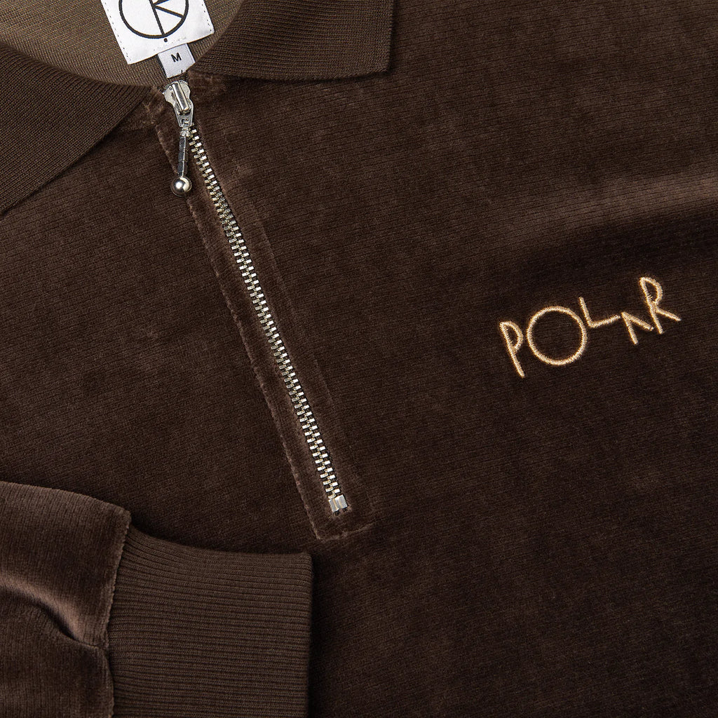 Polar Skate Co. Velour Zip Polo L/S Shirt ZIP (Brown)